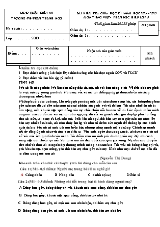 Đề kiểm tra giữa học kì I Tiếng Việt Lớp 5 - Năm học 2204-2025 - Trường Tiểu học Trần Thành Ngọ