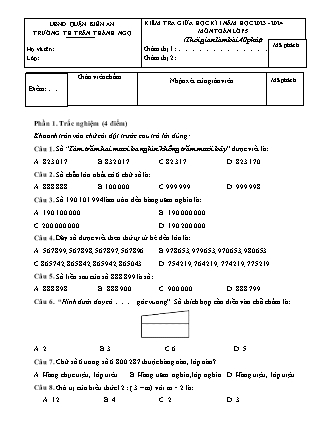 Đề kiểm tra giữa học kì I Toán học Lớp 5 - Năm học 2023-2024 - Trường Tiểu học Trần Thành Ngọ