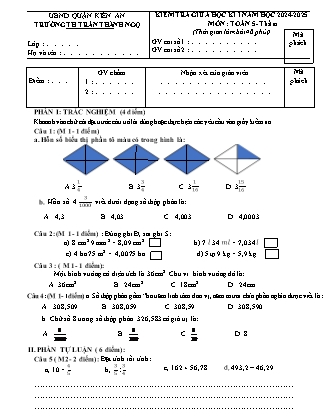 Đề kiểm tra giữa học kì I Toán Lớp 5 - Năm học 2024-2025 - Trường Tiểu học Trần Thành Ngọ (Có đáp án)