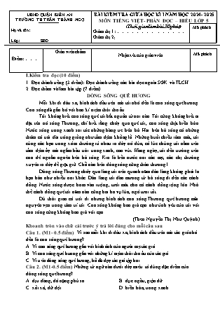 Đề kiểm tra môn Tiếng Việt 5 giữa học kì I - Năm học 2024-2025 - Trường Tiểu học Trần Thành Ngọ