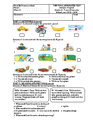 Đề kiểm tra Tiếng Anh 5 - Đề 1 - Năm học 2023-2024 - Trường Tiểu học Nam Hà