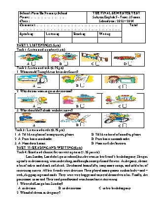 Đề kiểm tra Tiếng Anh 5 - Đề 2 - Năm học 2023-2024 - Trường Tiểu học Nam Hà