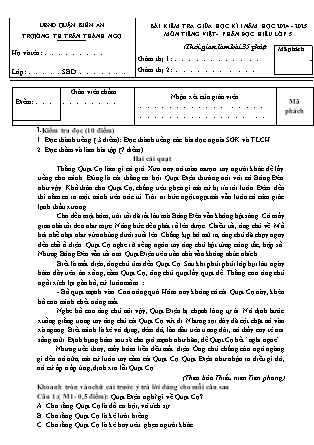 Đề kiểm tra Tiếng Việt 5 giữa học kì I - Năm học 2024-2025 - Trường Tiểu học Trần Thành Ngọ (Có đáp án)