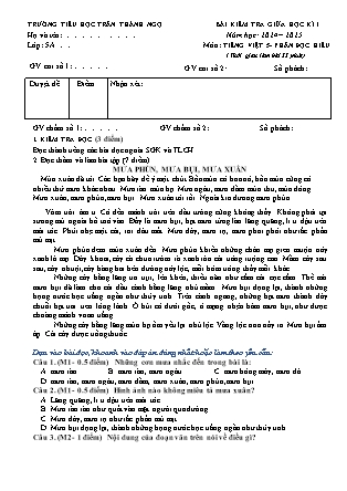 Đề kiểm tra Tiếng Việt 5 giữa học kì I - Năm học 2024-2025 - Trường Tiểu học Trần Thành Ngọ