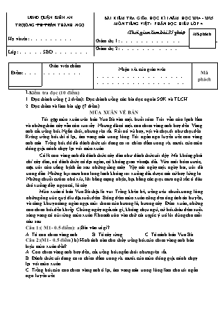 Đề kiểm tra Tiếng Việt Lớp 5 giữa học kì I - Năm học 2024-2025 - Trường Tiểu học Trần Thành Ngọ (Có đáp án)