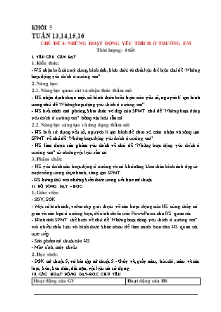 Giáo án Mĩ thuật 5 (Kết nối tri thức) - Tuần 13-16, Chủ đề 4: Những hoạt động yêu thích ở trường em