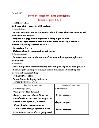 Giáo án Tiếng Anh 5 (Global Success) - Period 113, Unit 17: Stories for children (Lesson 1)
