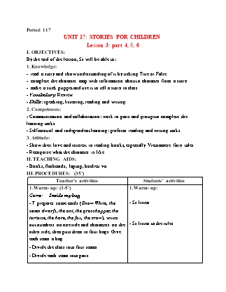 Giáo án Tiếng Anh 5 (Global Success) - Period 117, Unit 17: Stories for children (Lesson 3)