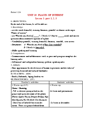 Giáo án Tiếng Anh 5 (Global Success) - Period 124, Unit 19: Places of interest (Lesson 1)