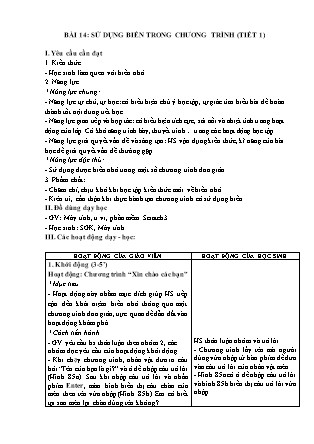 Giáo án Tin học 5 (Kết nối tri thức) - Bài 14: Sử dụng biến trong chương trình (Tiết 1)