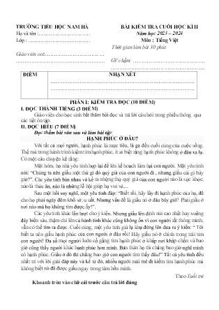 Ma trận 5 Đề kiểm tra cuối học kì II Tiếng Việt 5 - Năm học 2023-2024 - Trường Tiểu học Nam Hà