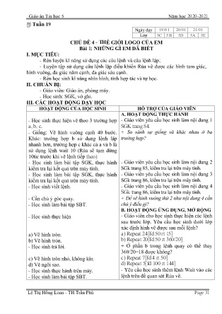 Kế hoạch bài dạy môn Tin Học Lớp 5 - Tuần 19 đến Tuần 35 (GV: Lê Thị Hồng Loan - Trường TH Trần Phú - Năm học 2020-2021)