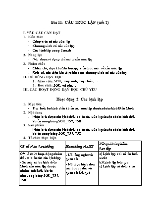 Kế hoạch bài dạy Tin học Lớp 5 KNTT - Bài 11: Cấu trúc lặp (Tiết 2)