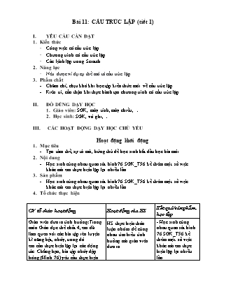 Kế hoạch bài dạy Tin học Lớp 5 KNTT - Bài 11: Cấu trúc lặp (Tiết 1)