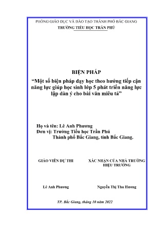SKKN Một số biện pháp dạy học theo hướng tiếp cận năng lực giúp học sinh lớp 5 phát triển năng lực lập dàn ý cho bài văn miêu tả (GV: Lê Anh Phương - Trường TH Trần Phú)