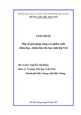 SKKN Một số giải pháp nâng cao phẩm chất chăm học, chăm làm cho học sinh lớp 5A2 (GV: Nguyễn Thị Hồng - Trường TH Trần Phú)