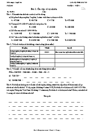 Phiếu Bài tập hằng ngày Toán Lớp 5 - Bài 1. Ôn tập số tự nhiên - Kết nối tri thức (Năm học 2026-2027)