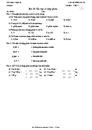 Phiếu Bài tập hằng ngày Toán Lớp 5 - Bài 30. Ôn tập số thập phân - Kết nối tri thức (Năm học 2026-2027)