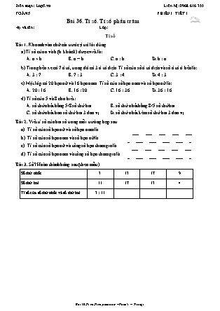 Phiếu Bài tập hằng ngày Toán Lớp 5 - Bài 36. Tỉ số. Tỉ số phần trăm - Kết nối tri thức (Năm học 2026-2027)