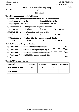 Phiếu Bài tập hằng ngày Toán Lớp 5 - Bài 37. Tỉ lệ bản đồ và ứng dụng - Kết nối tri thức (Năm học 2026-2027)