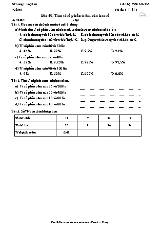 Phiếu Bài tập hằng ngày Toán Lớp 5 - Bài 40. Tìm tỉ số phần trăm của hai số - Kết nối tri thức (Năm học 2026-2027)
