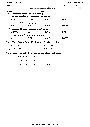 Phiếu Bài tập hằng ngày Toán Lớp 5 - Bài 42. Máy tính cầm tay - Kết nối tri thức (Năm học 2026-2027)