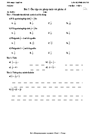 Phiếu Bài tập hằng ngày Toán Lớp 5 - Bài 5. Ôn tập các phép tính với phân số - Kết nối tri thức (Năm học 2026-2027)