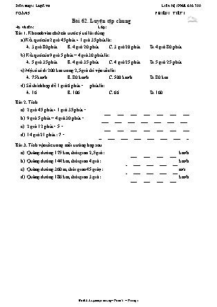 Phiếu Bài tập hằng ngày Toán Lớp 5 - Bài 62. Luyện tập chung - Kết nối tri thức (Năm học 2026-2027)