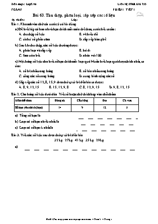Phiếu Bài tập hằng ngày Toán Lớp 5 - Bài 63. Thu thập, phân loại, sắp xếp các số liệu - Kết nối tri thức (Năm học 2026-2027)