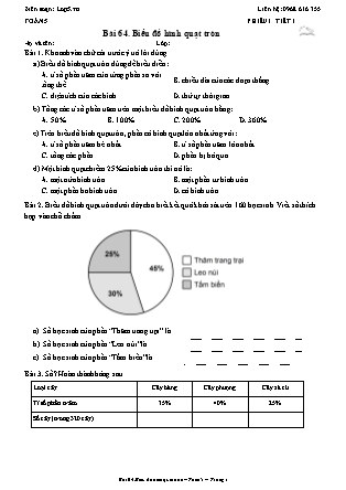 Phiếu Bài tập hằng ngày Toán Lớp 5 - Bài 64. Biểu đồ hình quạt tròn - Kết nối tri thức (Năm học 2026-2027)