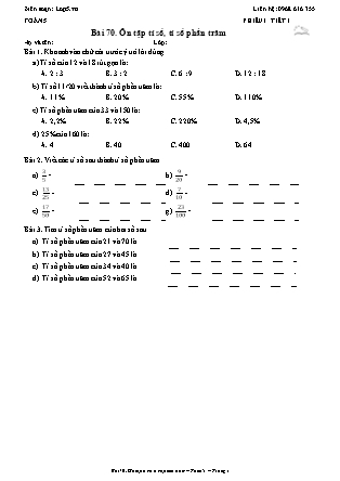 Phiếu Bài tập hằng ngày Toán Lớp 5 - Bài 70. Ôn tập tỉ số, tỉ số phần trăm - Kết nối tri thức (Năm học 2026-2027)