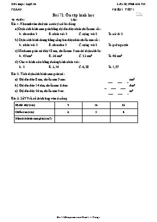 Phiếu Bài tập hằng ngày Toán Lớp 5 - Bài 71. Ôn tập hình học - Kết nối tri thức (Năm học 2026-2027)