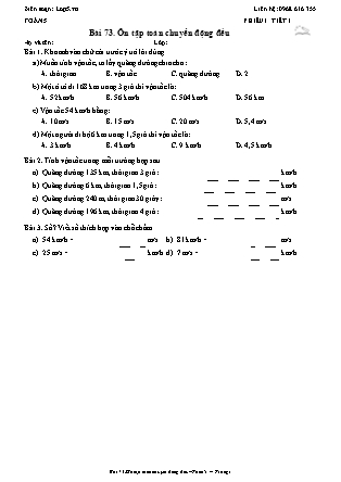 Phiếu Bài tập hằng ngày Toán Lớp 5 - Bài 73. Ôn tập toán chuyển động đều - Kết nối tri thức (Năm học 2026-2027)