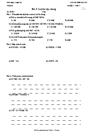 Phiếu Bài tập hằng ngày Toán Lớp 5 - Bài 9. Luyện tập chung - Kết nối tri thức (Năm học 2026-2027)
