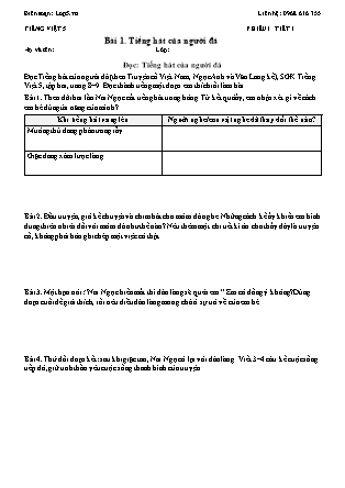 Phiếu Bài tập hằng ngày Tiếng Việt 5 - Bài 1. Tiếng hát của người đá - Kết nối tri thức (Năm học 2026-2027)
