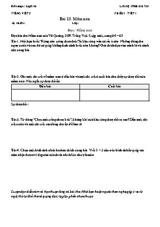Phiếu Bài tập hằng ngày Tiếng Việt 5 - Bài 13. Mầm non - Kết nối tri thức (Năm học 2026-2027)
