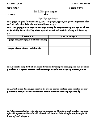 Phiếu Bài tập hằng ngày Tiếng Việt 5 - Bài 3. Hạt gạo làng ta - Kết nối tri thức (Năm học 2026-2027)