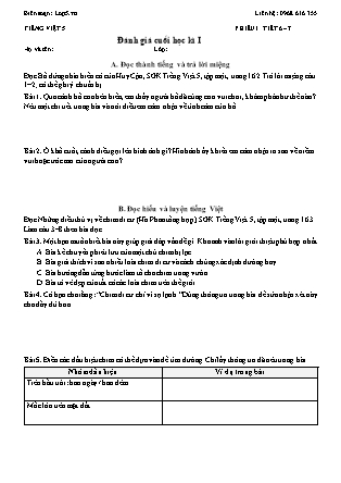 Phiếu Bài tập hằng ngày Tiếng Việt 5 - Đánh giá cuối học kì I - Kết nối tri thức (Năm học 2026-2027)