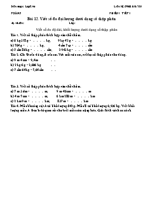 Phiếu Bài tập Toán 5 hằng ngày - Bài 12. Viết số đo đại lượng dưới dạng số thập phân - Sách KNTT (2026 - 2027)