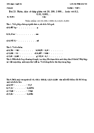Phiếu Bài tập Toán 5 hằng ngày - Bài 23. Nhân, chia số thập phân với 10; 100; 1 000;… hoặc với 0,1; 0,01; 0,001;… - Sách KNTT (2026 - 2027)