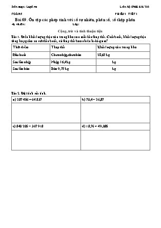 Phiếu Bài tập Toán 5 hằng ngày - Bài 69. Ôn tập các phép tính với số tự nhiên, phân số, số thập phân - Sách KNTT (2026 - 2027)